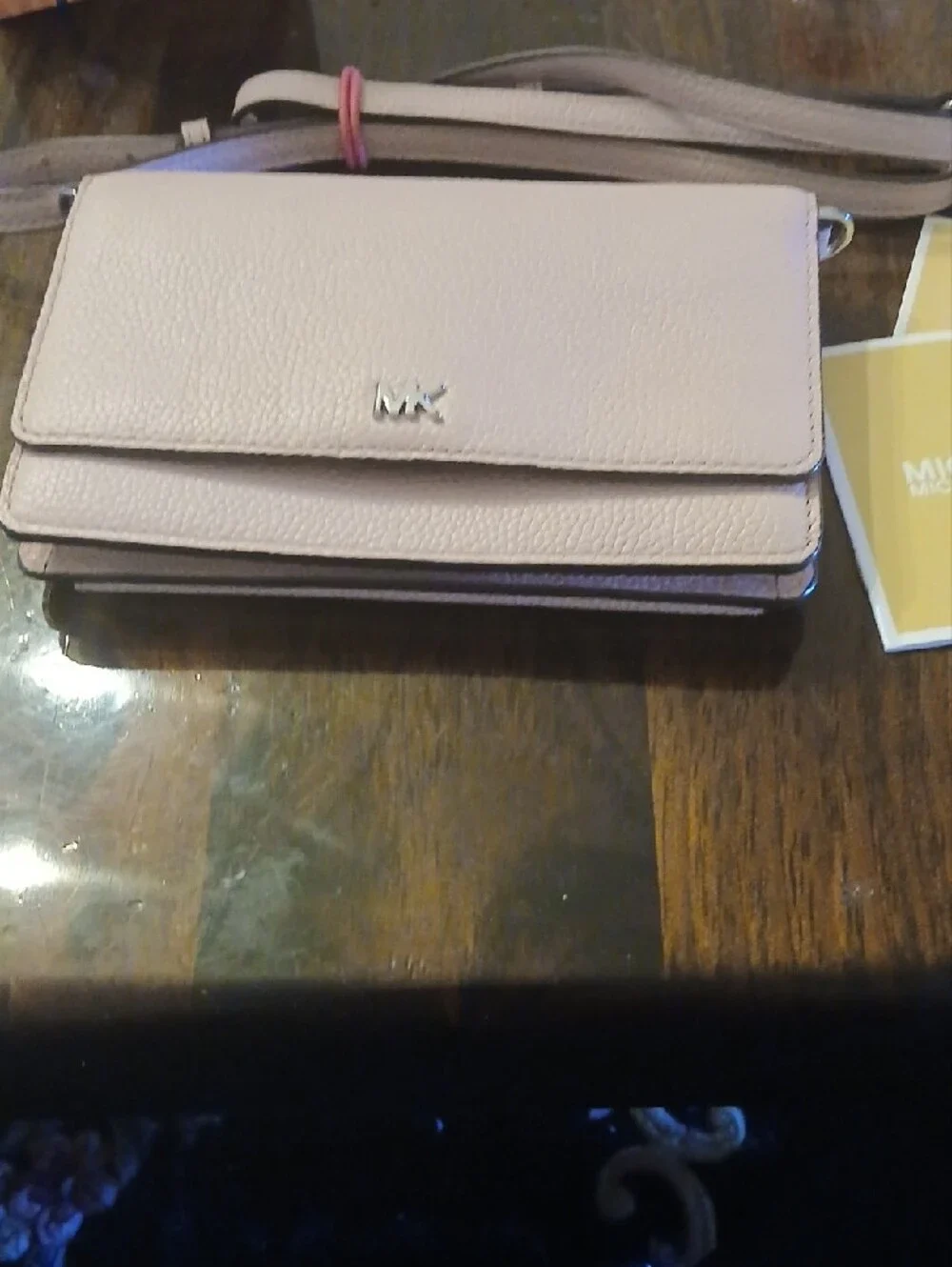 Michael Kors Blush Pebbled Leather Crossbody Wallet